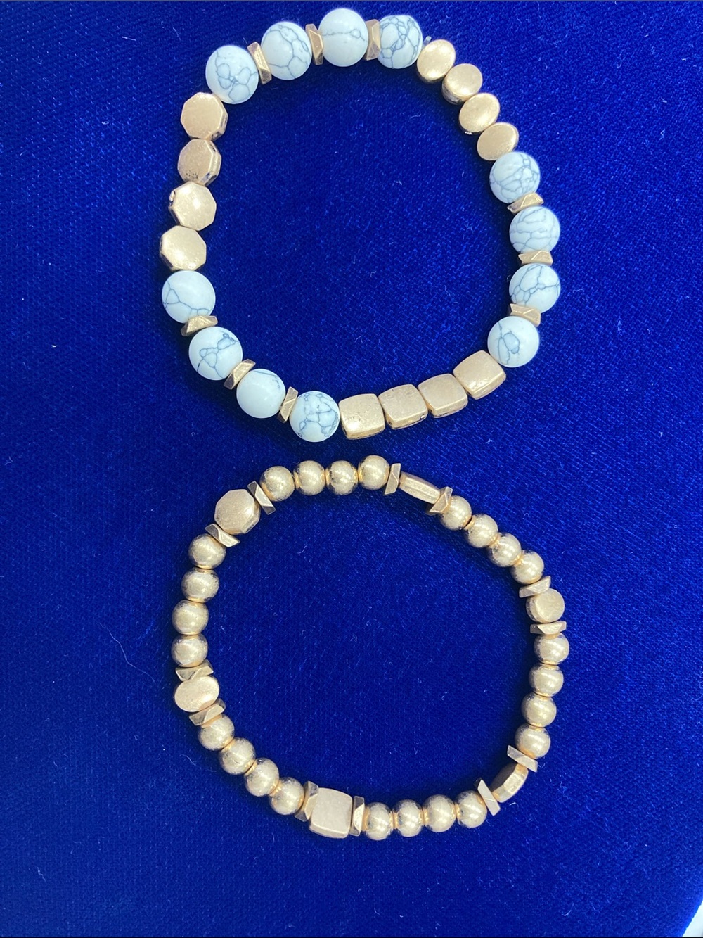 Gold tone and white Beaded Stretch Bracelet Set for Women